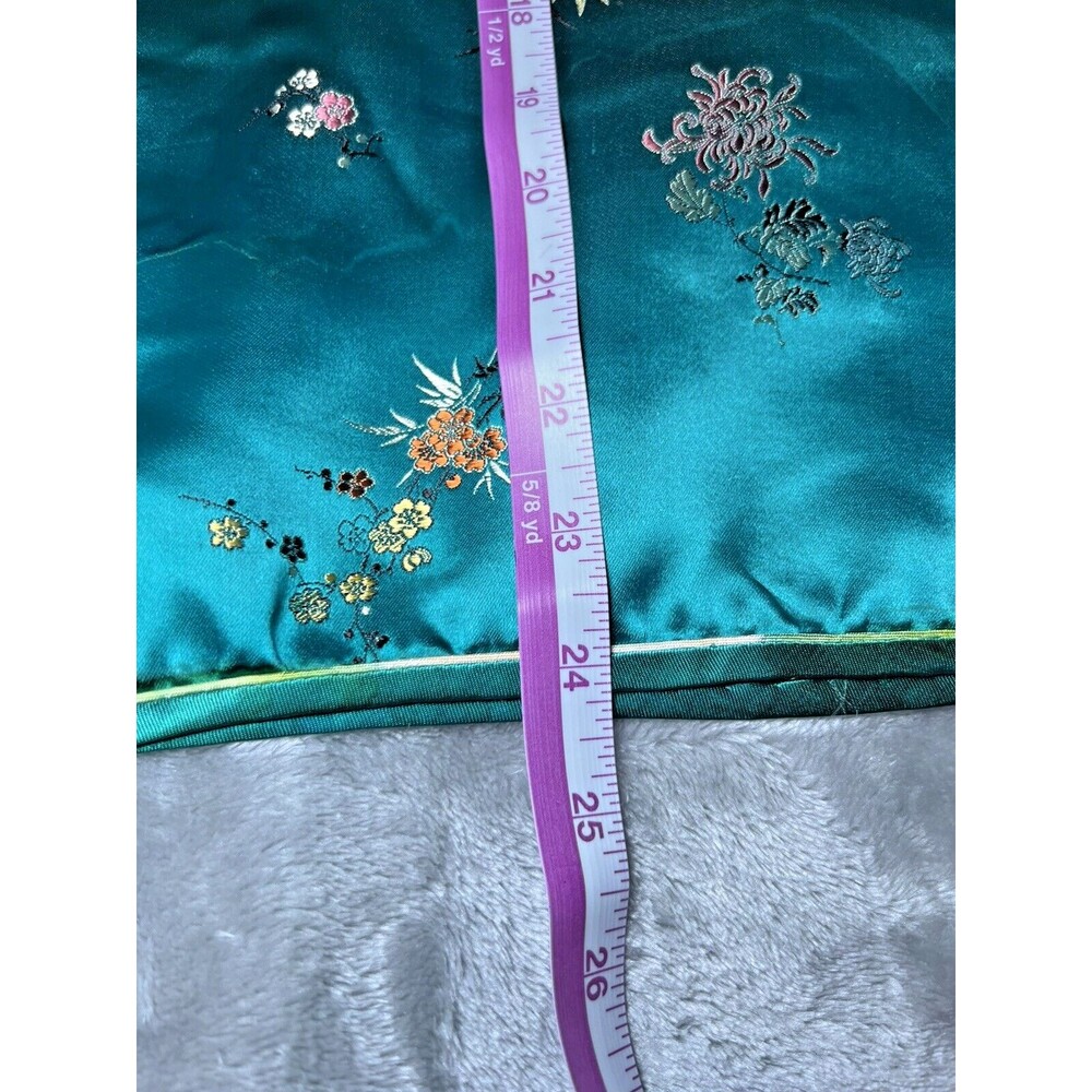 Silk Embroidered Mandarin Collar Top - Teal Green - Picture 15 of 16